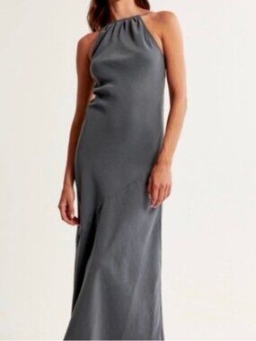 Elegant Gray Halter Mini Dress